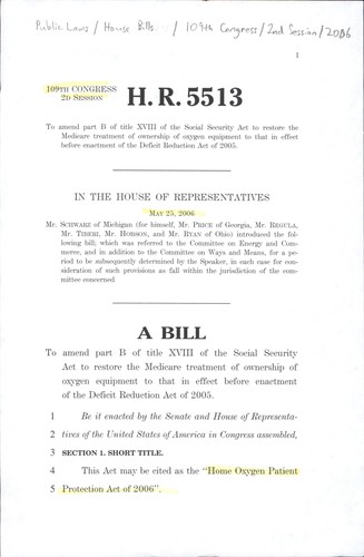 A bill to amend part B of title XVIII of the Social Security Act to restore the Medicare treatment of ownership of oxygen equipment to that in effect before enactment of the Deficit Reduction Act of 2005
