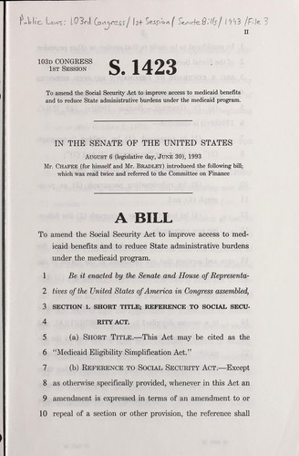 A bill to amend the Social Security Act to improve access to Medicaid benefits and to reduce State administrative burdens under the Medicaid program
