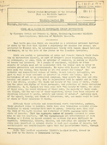 Birds as a factor in controlling insect depredations