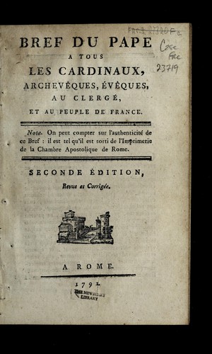 Bref du pape a tous les cardinaux, archeve ques, e ve ques, au clerge , et au peuple de France