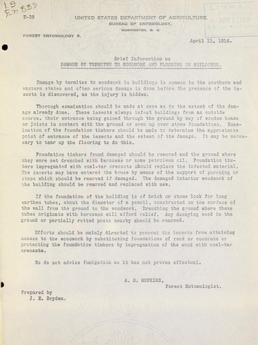 Brief information on damage by termites to woodwork and flooring in buildings