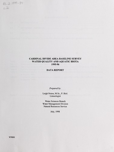 Cardinal Divide area baseline survey water quality and aquatic biota 1995-96