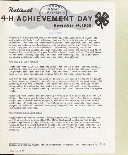 National 4-H Achievement Day, November 14, 1953