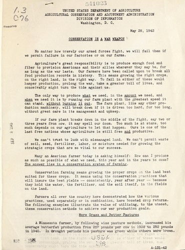 Conservation is a war weapon