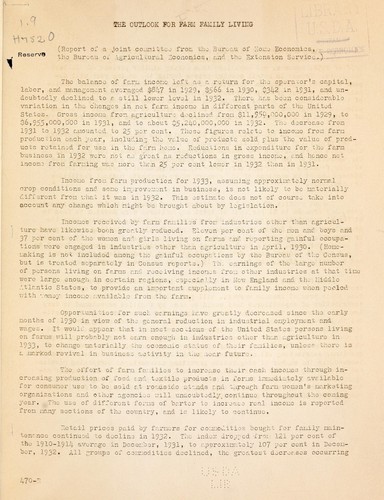 The outlook for farm family living