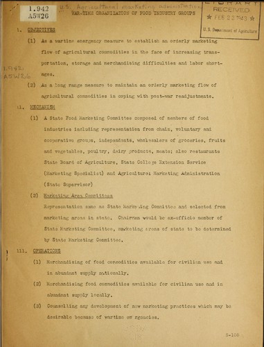 War-time organization of food industry groups