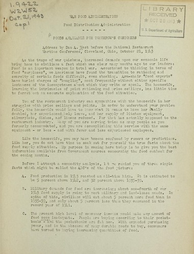 Foods available for tomorrow's customers