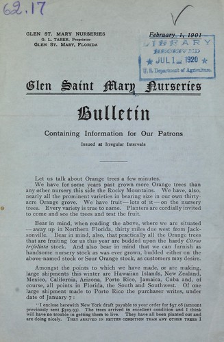 Glen Saint Mary Nurseries bulletin