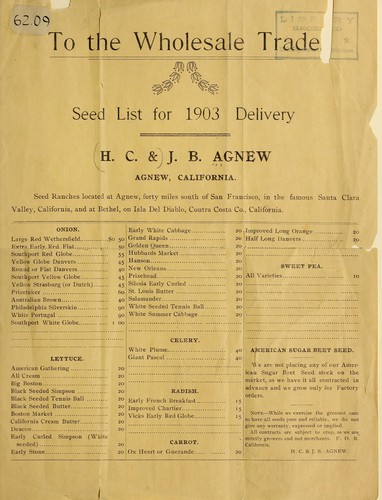 Seed list for 1903 delivery