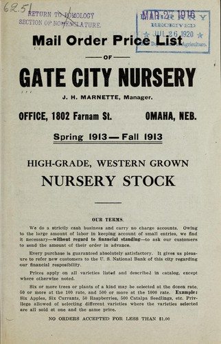 Mail order price list of Gate City Nursery high-grade, western grown nursery stock