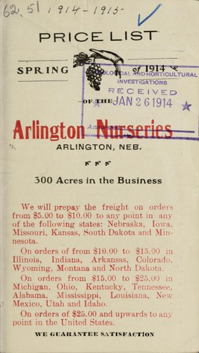 Price list of the Arlington Nurseries