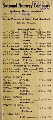 Agents' price list of strictly first class stock