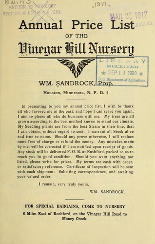 Annual price list of the Vinegar Hill Nurseries
