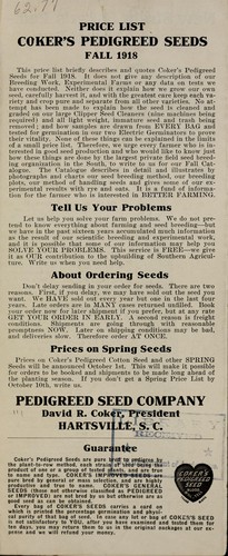 Price list [of] Coker's pedigreed seeds