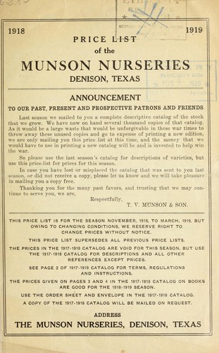 Price list of the Munson Nurseries