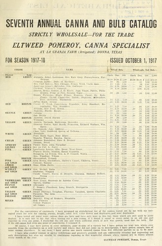 Seventh annual canna and bulb catalog
