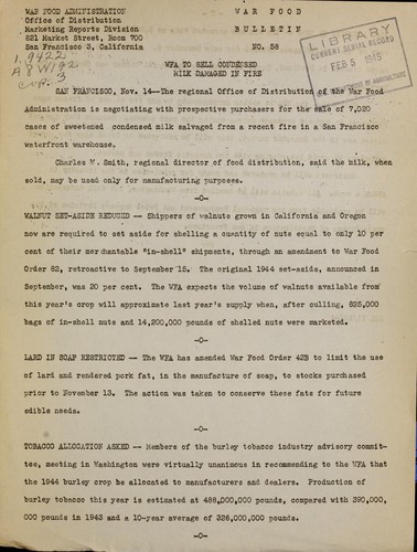WFA to sell condensed milk damaged in fire ... .