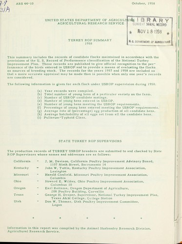 Turkey ROP summary, 1958