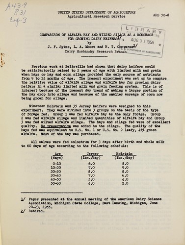 Comparison of alfalfa hay and wilted silage as roughage for growing dairy heifers