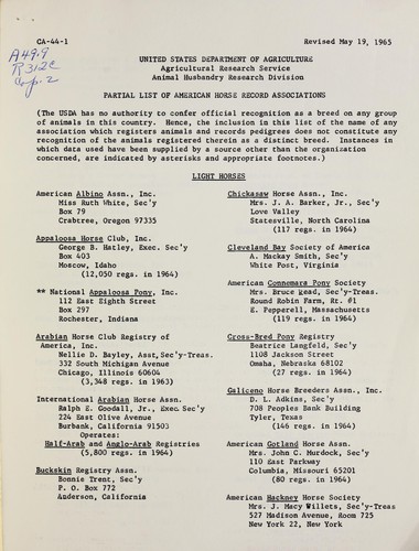 Partial list of American horse record associations