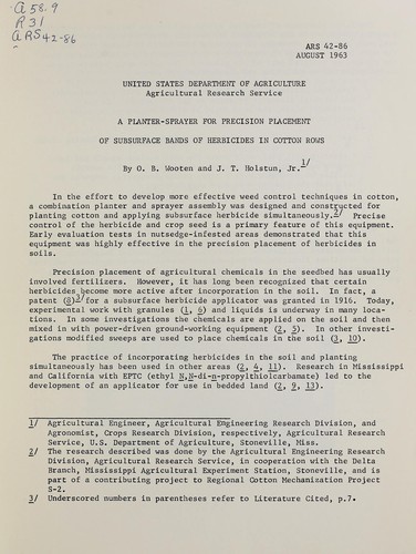 A planter-sprayer for precision placement of subsurface bands of herbicides in cotton rows