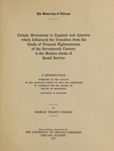 Certain movements in England and America