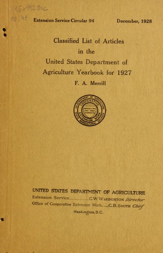 Classified list of articles in the United States Department of Agriculture yearbook for 1927