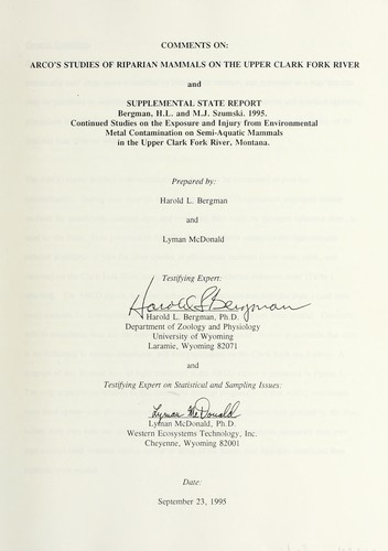 Comments on ARCO's studies of riparian mammals on the upper Clark Fork River and Supplemental state report, Bergman, H.L. and M.J. Szumski, 1995