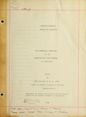 Commercial curricula in the Massachusetts high schools in 1932-33