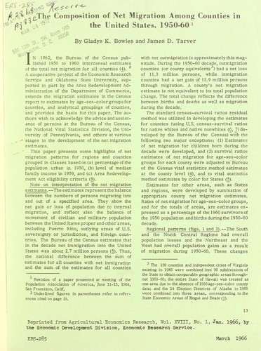 The composition of net migration among counties in the United States, 1950-60
