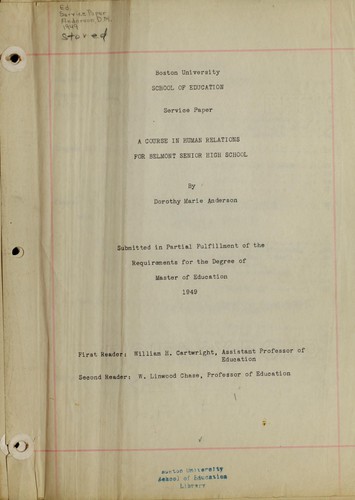 A course in human relations for Belmont Senior High School