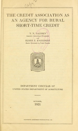 The credit association as an agency for rural short-time credit
