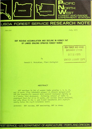 DDT residue accumulation and decline in kidney fat of lambs grazing sprayed forest range