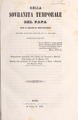 Della sovranità temporale del Papa