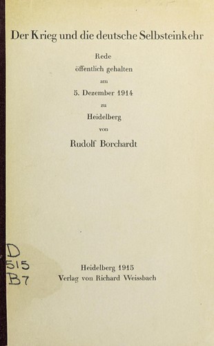 Der Krieg und die deutsche Selbsteinkehr