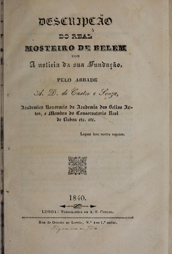 Descripção do Real Mosteiro de Belem