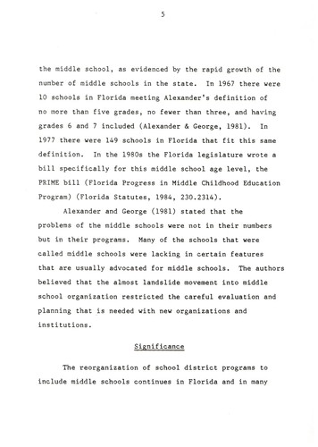 The development of public middle schools in Alachua County, Florida, 1970-1987