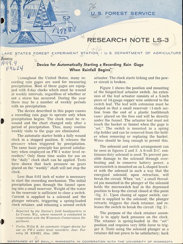 Device for automatically starting a recording rain gage when rainfall begins