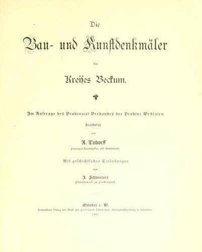 Die Bau- und Kunstdenkmäler des Kreises Beckum