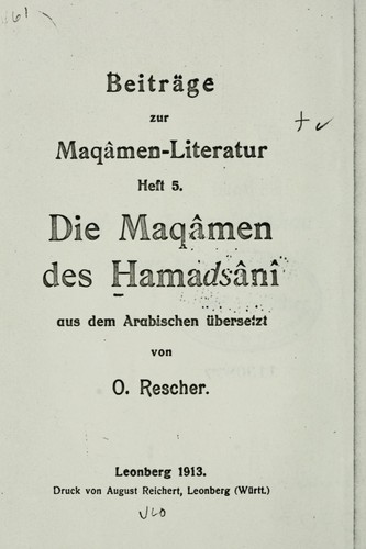 Die Maqâmen des Hamadsânî