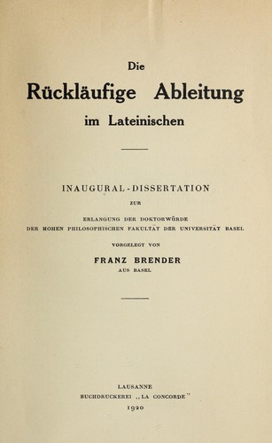 Die Rückläufige Ableitung im Lateinischen