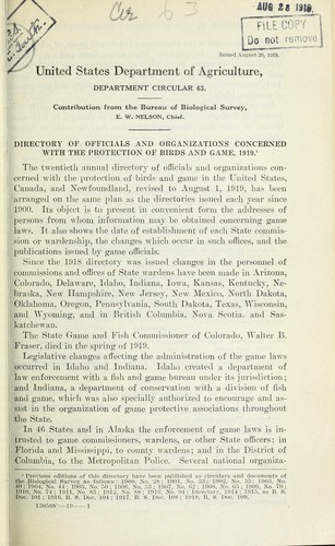 Directory of officials and organizations concerned with the protection of birds and game, 1919