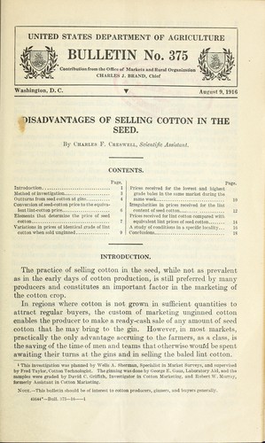Disadvantages of selling cotton in the seed