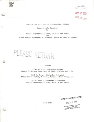 Distribution of fishes in southeastern Montana