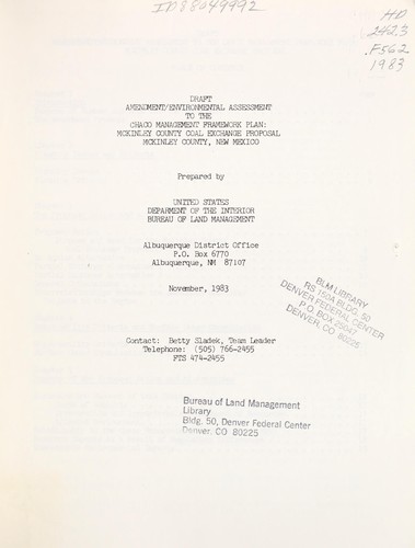 Draft amendment/environmental assessment to the Chaco management framework plan