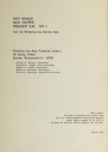 Draft areawide waste treatment management plan for the Metropolitan Boston area