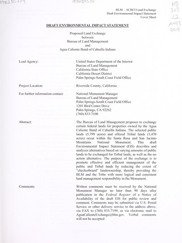 Draft environmental impact statement