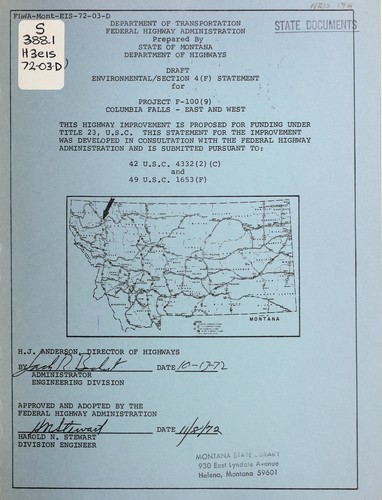Draft environmental/section 4(f) statement for Project F-100 (9), Columbia Falls-East and West