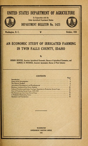 An economic study of irrigated farming in Twin Falls County, Idaho
