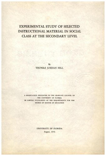 Experimental study of selected instructional material in social class at the secondary level ...
